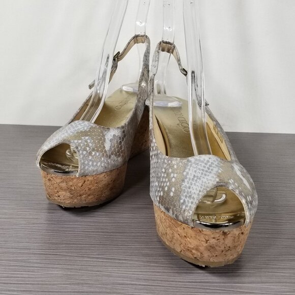 Jimmy Choo Praise Snake-Print Cork Wedge, Neutral Leather, Womens Size 8 US / 38 - Picture 4 of 13